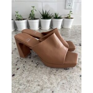 Jeffrey‎ Campbell Tan Leather Mule Heels Size 8.5 Square Toe Block Heel